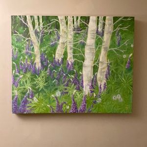 Gallery Canvas Wrapped Box Frame Original Oil Painting Lupins & Aspen Trees